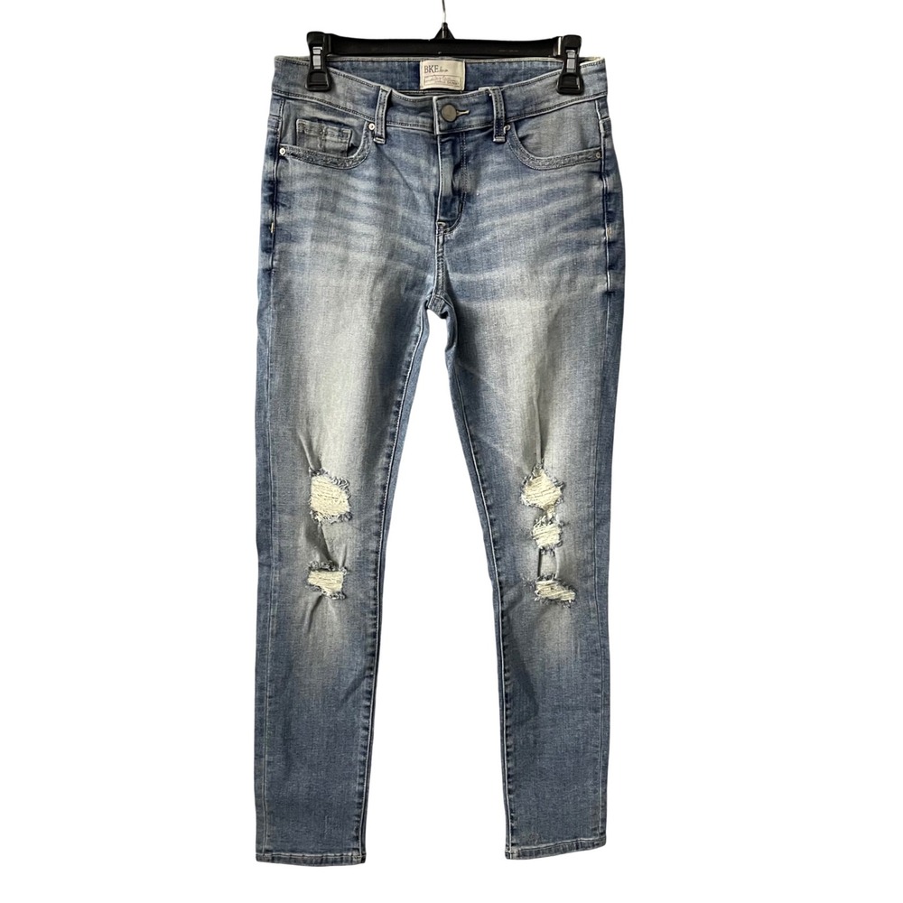 BKE Payton Ankle Skinny Jeans Womens 27 Blue Distressed Ripped Mid Rise Denim